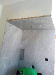 carrara slab shower cieling