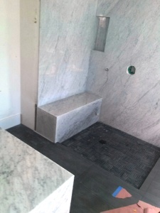 carrara slab with bench