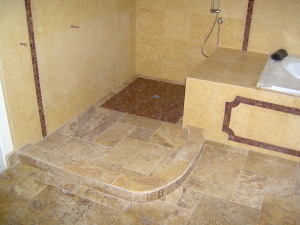 limestone walk in shower