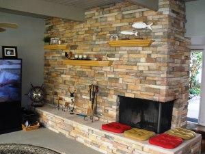 Stack stone front seating hearth