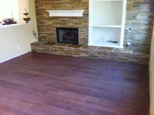 wood plank and fireplace