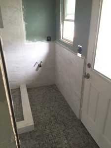 bathroom addition floor and wall